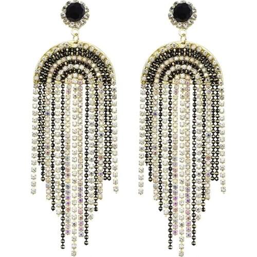 Luxury Rhinestone Long Tassel Earrings Big Earrings Bridal Wedding Party Jewelry Pearl Crystal Drop Dangle Earrings For Women