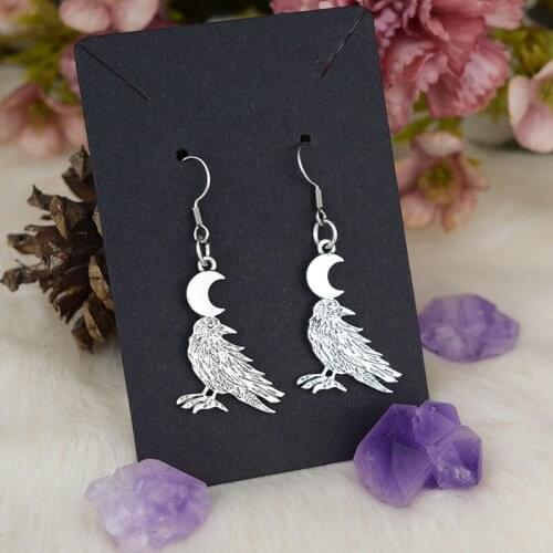 Crescent Raven Earring Gothic Wiccan Earring For Punk Women
