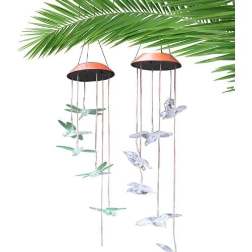 Color-Changing LED Solar Wind Chime Dragonfly Pulsatilla Home Decoration Manual Creative Pendant Garden Decoration Wind Chime