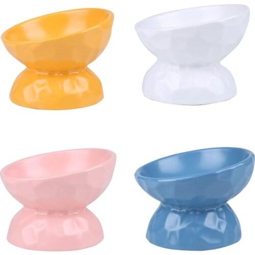 T84E Ceramic Pet Bowl Feeding Food Bowls Plate Elevated Cup Neck Protection with No-Spill Non-Skid