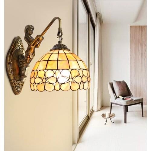 Tiffany European garden flower shell Mermaid wall lamp bedside stairways bathroom mirror lamp