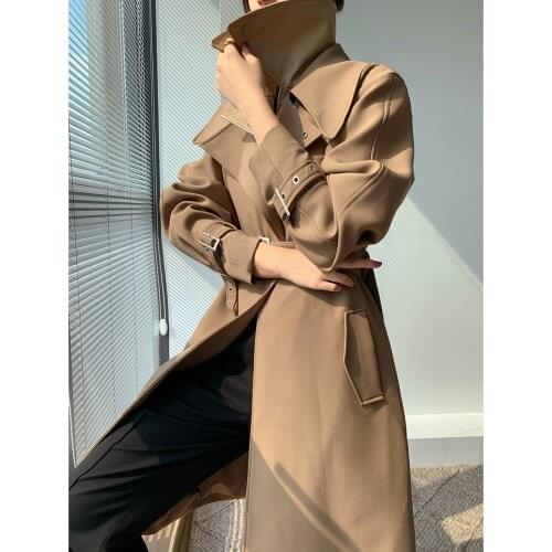 Coffee Color Windbreaker Womens Mid Long 2021 Spring and Autumn New British Style High End Atmospheric Tooling Mid Long Coat