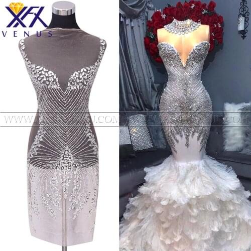 XFX VENUS 1 Piece Hot Rhinestone Beaded Appliqued Patch Handmade embroidered Patches for wedding dresses 1 set