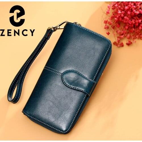 Zency Fashion Women Day Clutches High Quality Handbag Casual Long Purse 100% Genuine Leather Bag Brown Blue Classic Style