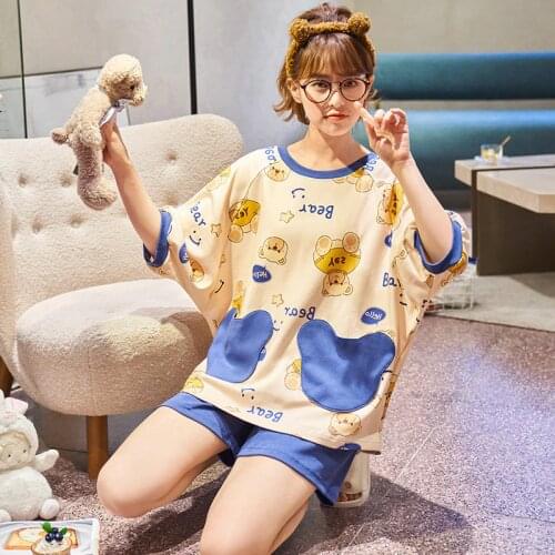 Womens Home Clothes Violet Pure Cotton Pajamas Multicolor With Shorts Cartoon Sleepwear Sweet Trousers Sleep Set Outfits Summer