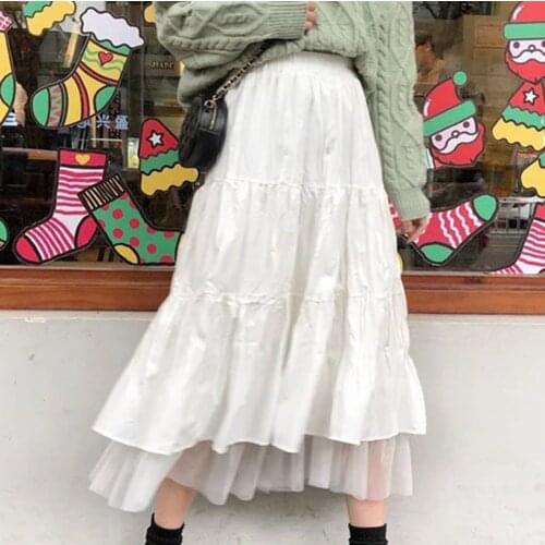 2021 High-Waisted Skirt Women Autumn And Winter Fashion High Waisted Chiffon Skirt White Clothes Korean Style jupe longue femme