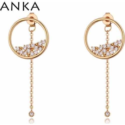 ANKA new luxury simple round metal frame drop earrings rose gold color zirconia CZ earings fashion jewelry for women #122996