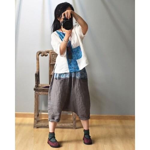 Women Plus Size Calf Length Elastic Waist Harem Pants Female 2020 Loose Ramie Harem Trousers Ladies Summer Pants