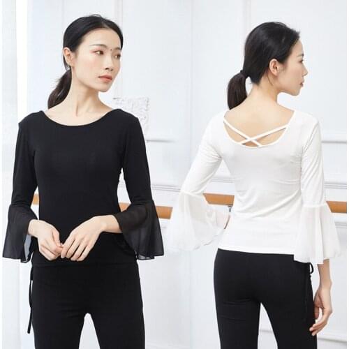 Adult Cotton Belly Dance Flare Sleeve Top Back Cross Shirt Long Sleeve Costume for Women Dancing Clothes Dancer Wear Clothing