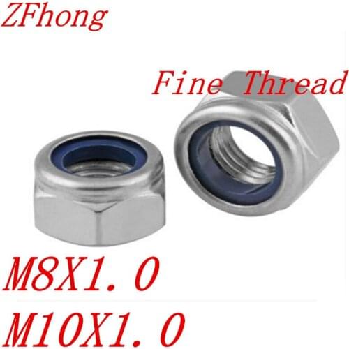 10pcs/lot DIN985 Staniless Steel A2 M8/M10 Fine Thread pitch 1.0 Nylon Lock Nut
