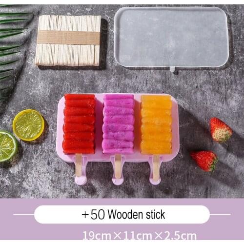 3 /2/1Hole Silicone Ice Pops Mould Ice Cube Tray Popsicle Barrel Diy Mold Dessert Ice Cream Mold With Get 50 wooden Sticks