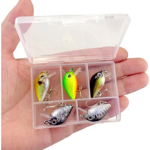 5pcs/lot BOXED 1.9g 3cm sinking 0.3-1m Wobbler Japan Mini Crankbait 5 Baits with Plastic Box Fly Fishing Lure Crazy Wobbler
