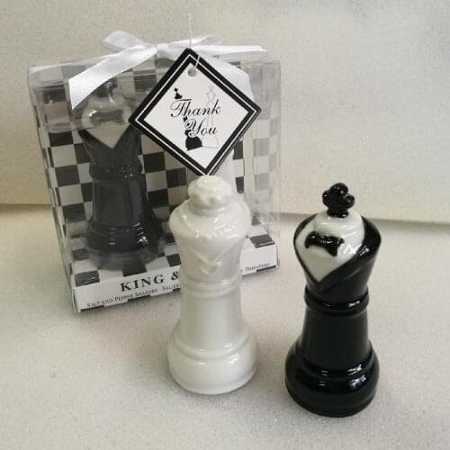 50sets/lot wedding souvenirs return gifts guest Ceramic King and Queen Bride and Groom Chess Salt and Pepper Shaker