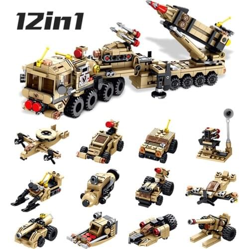 549Pcs Tank Plane 12 IN 1 Armored Vehicle Model Educational Building Blocks Toys For Boys 6Years DIY Small Bricks Gift 633011