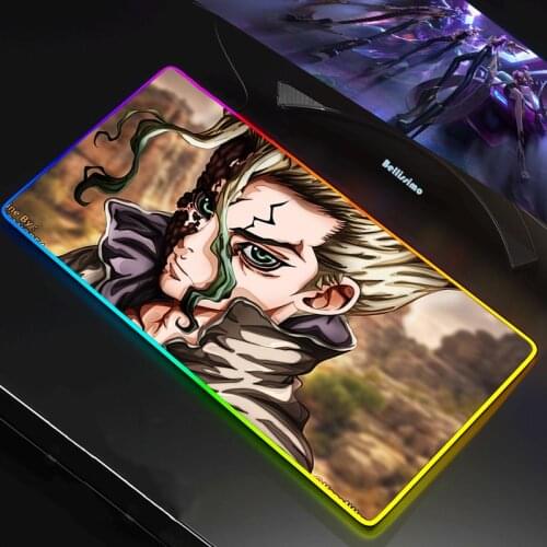 Anime Dr.STONE RGB Gaming XXL Mouse Pad Mousepad Cool Big Mause Pad Keyboard Desk Carpet Game Rubber No-slip LED Mouse Mat Gamer