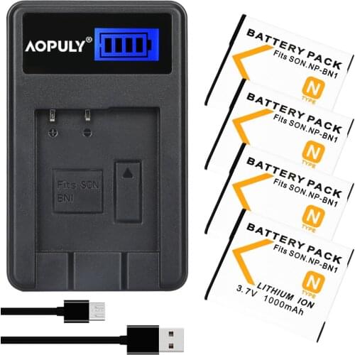 AOPULY BN1 NP-BN1 Battery + LCD USB Charger for Sony Digital Camera CyberShot DSC-WX220 WX150 WX100 WX80 WX70 WX50 WX9 WX7 WX5