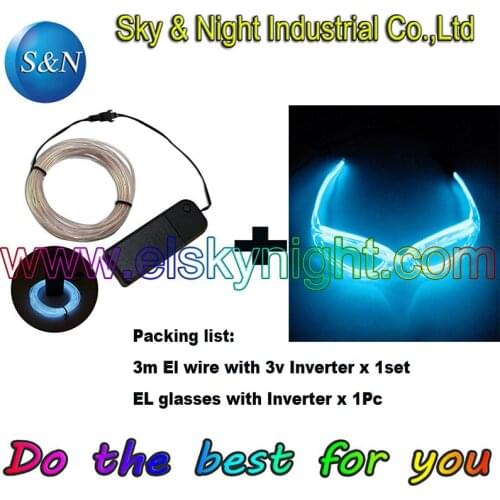 White Color-3M Flexible Neon Light EL Wire Rope Tube with Controller +El glasses with Free Shipping