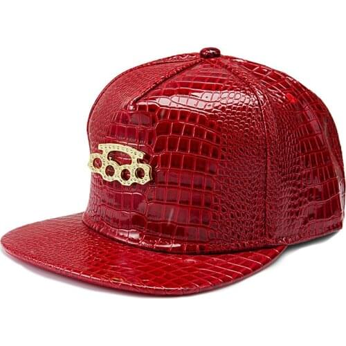 New Fashion Snapback Men Flat Brim Golden Metal Logo Jewel Multi Crocodile Grain PU Hip Hop Punk Street Casual Baseball Caps