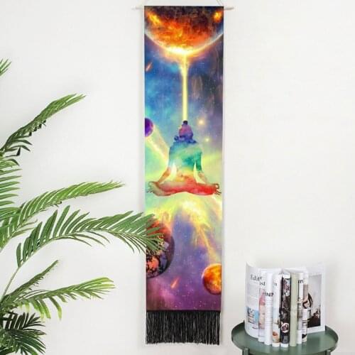 Bohemia Yoga Wall Hanging Cloth Blanket Decor Tarot Macrame Tassel Phase Tapestry with Stick Office Room Sun Moon Wall Painting