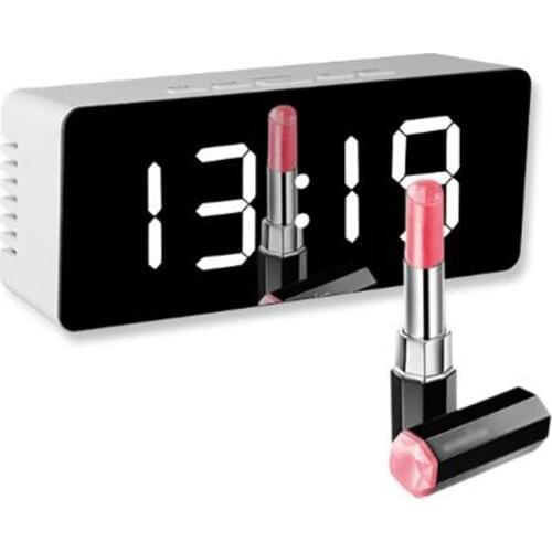 Clock Home Decoration Electronic Large Time Temperature Display LED Mirror Alarm Clock Digital Snooze Table Clock Wake Up Light