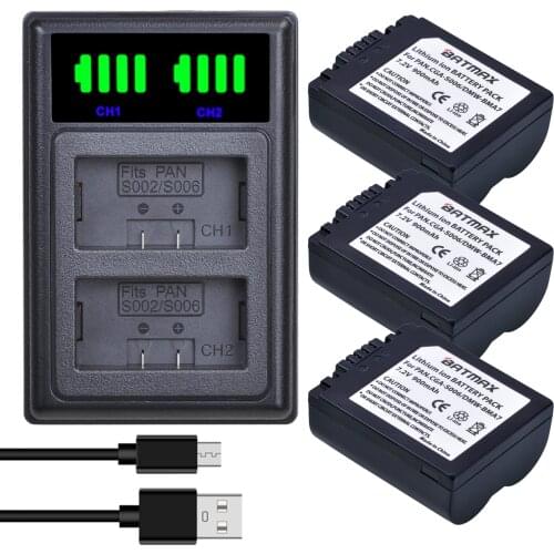 Batmax CGA-S006 CGR S006E S006 Digital Battery +Dual USB Charger for Panasonic DMC-FZ7 FZ30 FZ50 FZ28 FZ18 TZ8 FZ8 Camera