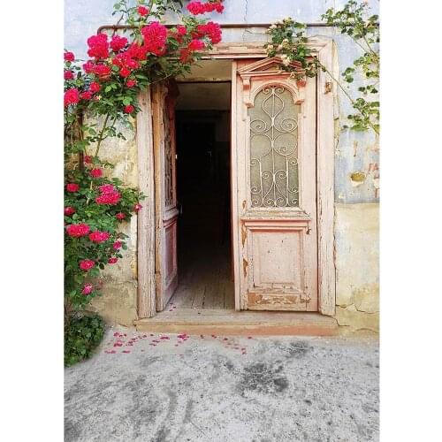 Wooden Door Flower Vinyl Photo Background Scenic Computer Printed Photography Backdrops Photocall Photo for Camera Photo