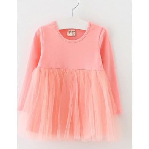 High Quality Spring Girls Solid Dress Baby Girls Princess Long Sleeve Tutu Clothing 0-4y Toddler Fall Cotton Toddler Dresses