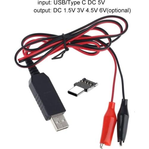 DIY 2in1 Type C USB to 1.5V 3V 4.5V 6V Power Cable AA AAA C D Size Battery Eliminator for LED Light Toys Walkie Talkie