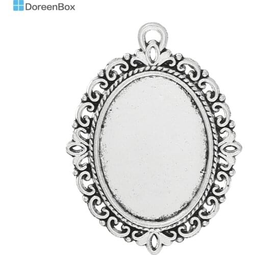 Doreen Box Lovely 10 Silver Color Oval Flower Frame Beads Settings 39x29mm (B07117)