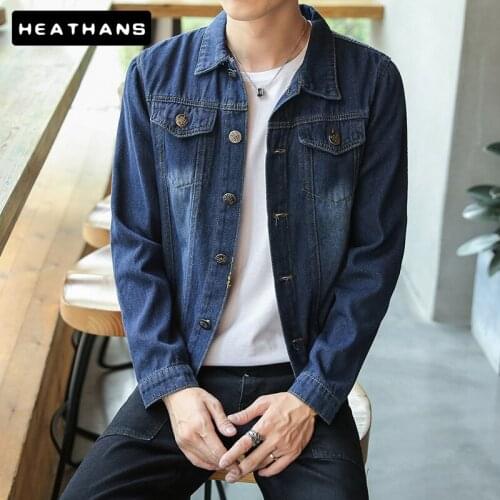 Men Jean Jackets Autumn New Korean Solid Color Casual Denim Jacket Youth Single Breasted Denim Jacket For Men Dropshipping Coats
