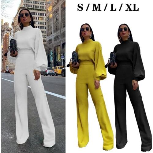 LANTERN SLEEVES JUMPSUIT YELLOW WHITE BLACK SPRING SUMMER HALF HIGH COLLAR LANTERN SLEEVES SIMPLE OL WIND