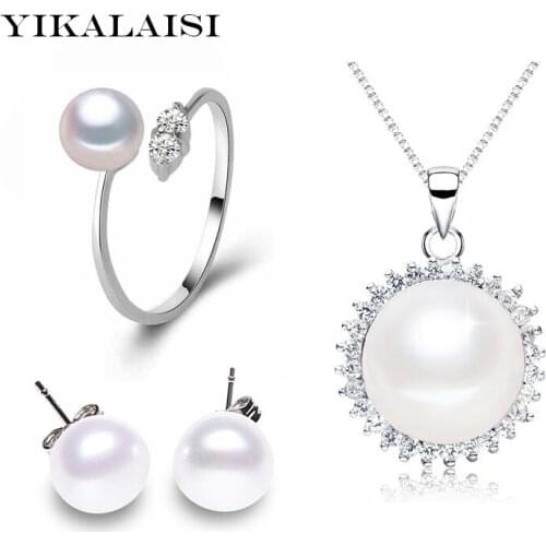 YIKALAISI 2017 Pearl Jewelry Sets Natural Freshwater Pearls Necklace Earrings 925 sterling Silver jewelry Pendant For Women Gift