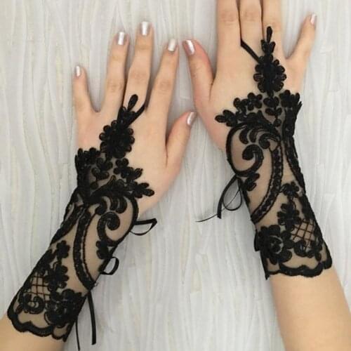 Short Wedding Gloves Ivory White Black Bridal Gloves Girl Party Fingerless Lace Glove Ladies Flower Guantes Wedding Accessories