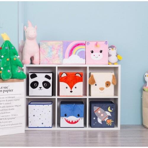 Cube Folding Storage Boxes Cartoon Animal Toys Organizer Laundry Basket Wardrobe Closet Clothes Container Drawer Kids Plush Bins