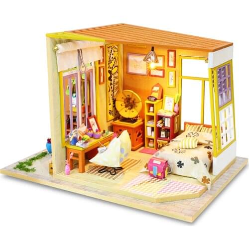 Doll house Furniture Wooden Miniature DIY Kit with Dust Cover Music Box Assemble Crafts Toy Best Birthday Gift For Children Girl
