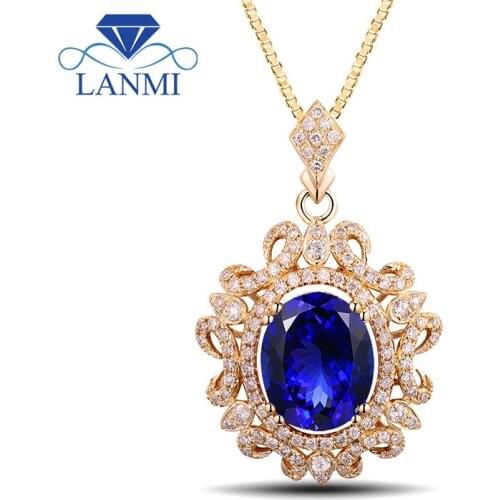 LANMI Oval 8x10mm Genuine Tanzanite Pendant With Natural Diamonds In 14Kt Yellow Gold Fantastic Pendants Wedding Jewelry