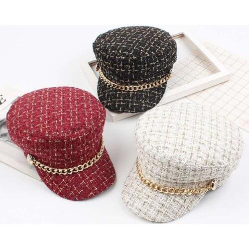 Metal Match Acrylic Military Hat Autumn Sailor Hat for Women Men Flat Top Female Travel Cadet Hat Captain Cap Peaked Cap