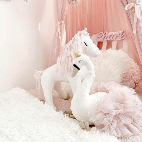 Cute Swan Stuffed Animal Toy Soft Gauze Pillow Baby Sleeping Doll Birthday Gifts Kids Room Decoration