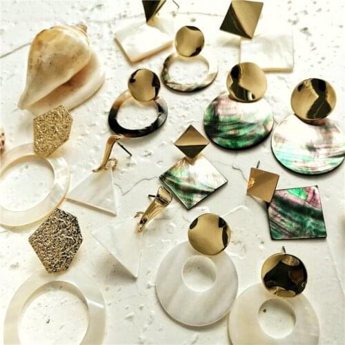Fashion Acrylic Abalone Shell Earrings Vintage Gold Color Metal Irregular Geometric Statement Earrings for Women