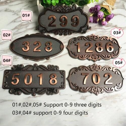 ABS Plastic Imitation Metal Bronze House Number Custom Sign Door Number Sticker For Hotel Apartment Villa Door Number Stickers