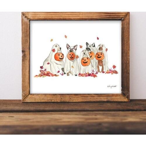 Halloween Ghost Dogs poster Vintage Colorful Canvas Painting Retro Wall Pictures for Halloween Print Room Home Decor No Frame