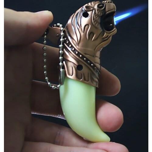 New Creative Torch Jet Lighter Gas Butane Turbo Lighter Windproof Dragon Tiger Tooth Keychain Lighter Pendant For Cigar Pipe