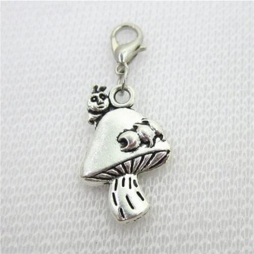 New Arrive 10pcs Silver Mushroom Charms Lobster Clasp Charms Diy Jewelry Accessory For Bracelets Floating Hanging Charms