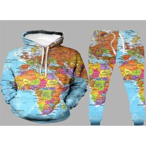 New Color Map Fashion Tide Brand Couple Suit 3D Hooded Sweater Trousers Leisure Sports Suit