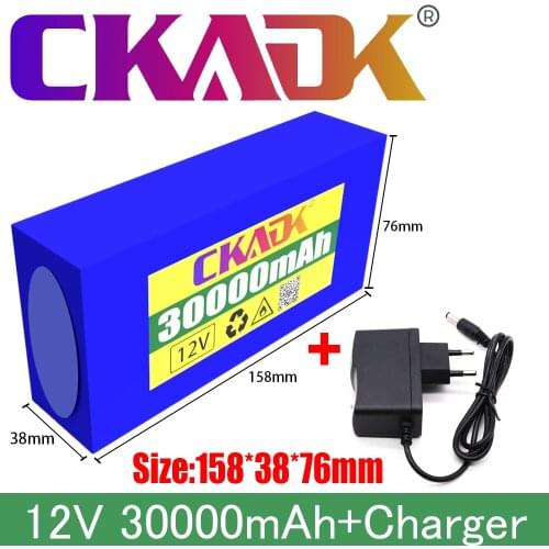 New portable 12V Li ion battery, 100% mAh, DC 30000 V, 30ah Li ion battery, with EU 12.6 socket and 12.6V 1A charger