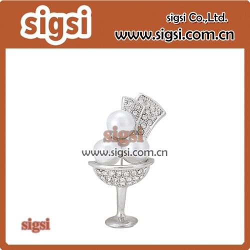 Wholesale bulk Fashion Gold Crystal Rhinestone Wine Glass Brooch Pin for mens pearl brooch pin