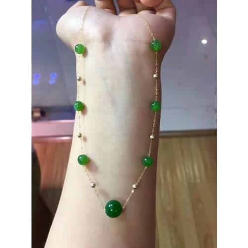 Natural jasper green jade handcarve Round bead necklace with 925 sterling silver necklace jadeite jade jewelry jade necklace