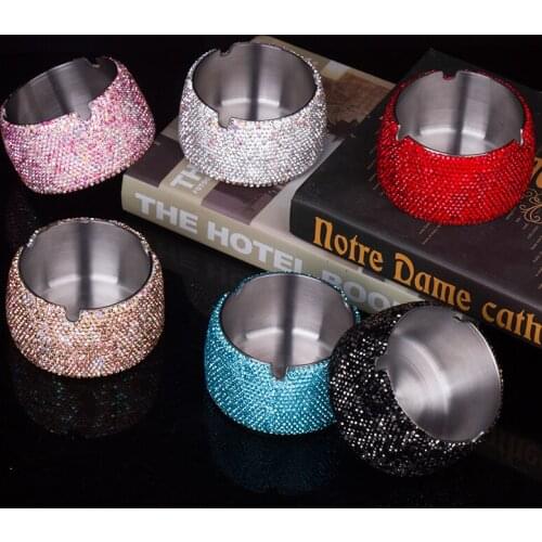 Shiny Diamond Crystal Metal Ashtray Living Room Coffee Table Ash Storage Hotel Holder Auto Car Truck Smoking Accessories