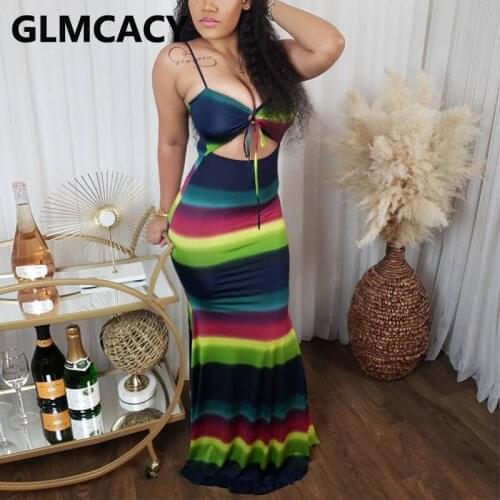 Spaghetti Strap Tie Front Striped Maxi Dress Summer Evening Party Long Dress