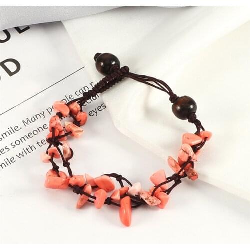 Handmade Weave Natural Stone Bracelet Healing Reiki Multicolor Chipped Gravel Beaded Balance Bracelets for Women Charms Jewelry